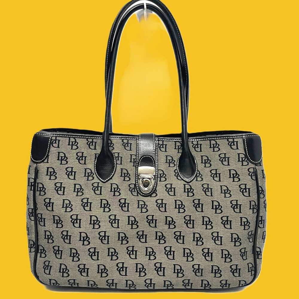 DOONEY & BOURKE Handbag Gray Black Canvas Logo Leather Organizer *EUC* BEAUTIFUL